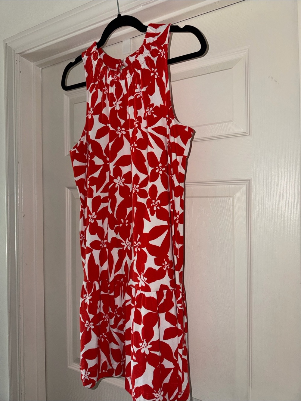 LOFT Red and White Floral Sleeveless Dress